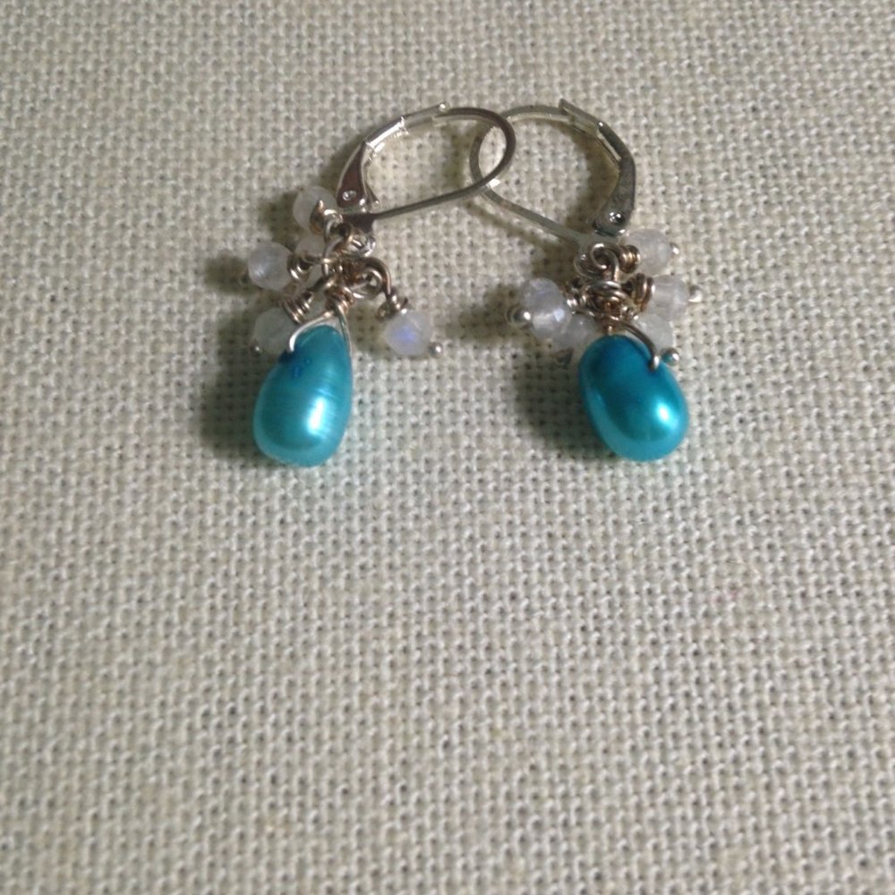 Pearl and Rainbow Moonstone Earrings